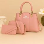Women's Pink Rexine 3-Piece Handbag Set